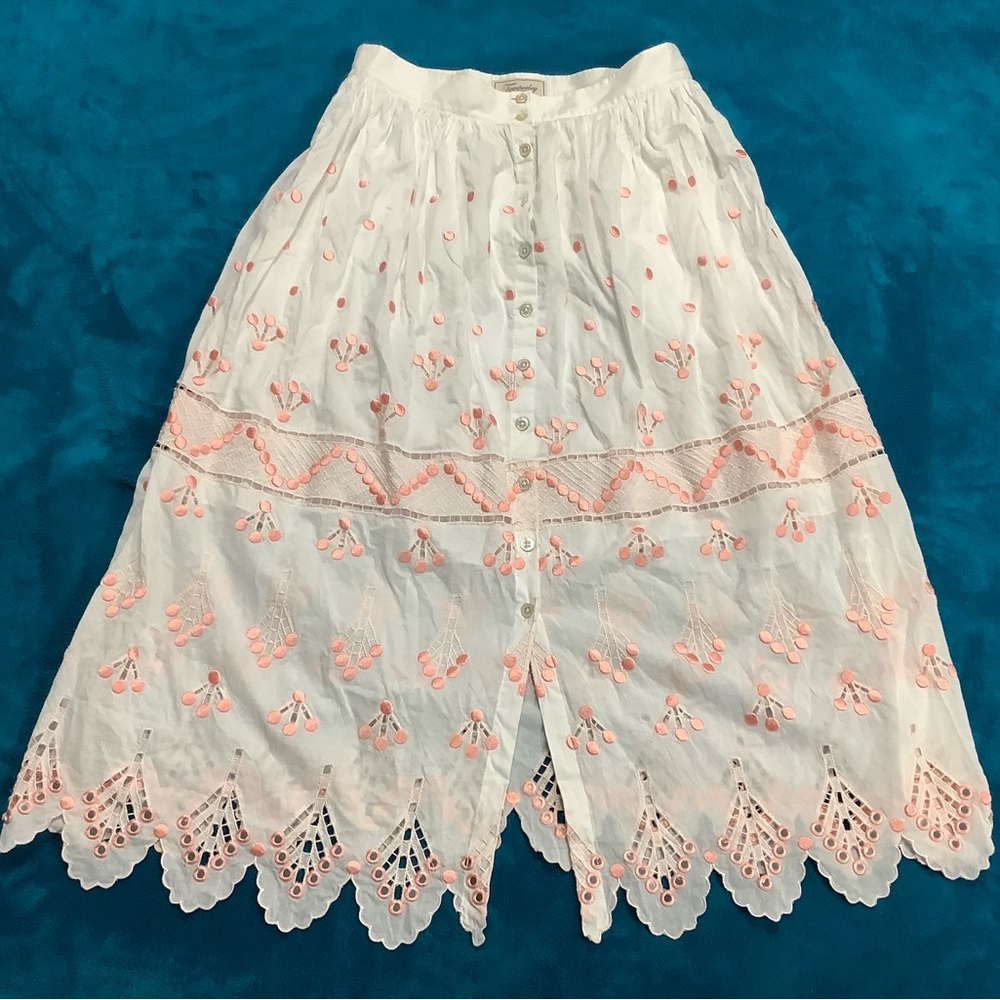 Temperley London Midi Skirt Cotton Poplin Embroidered Eyelet White Pink